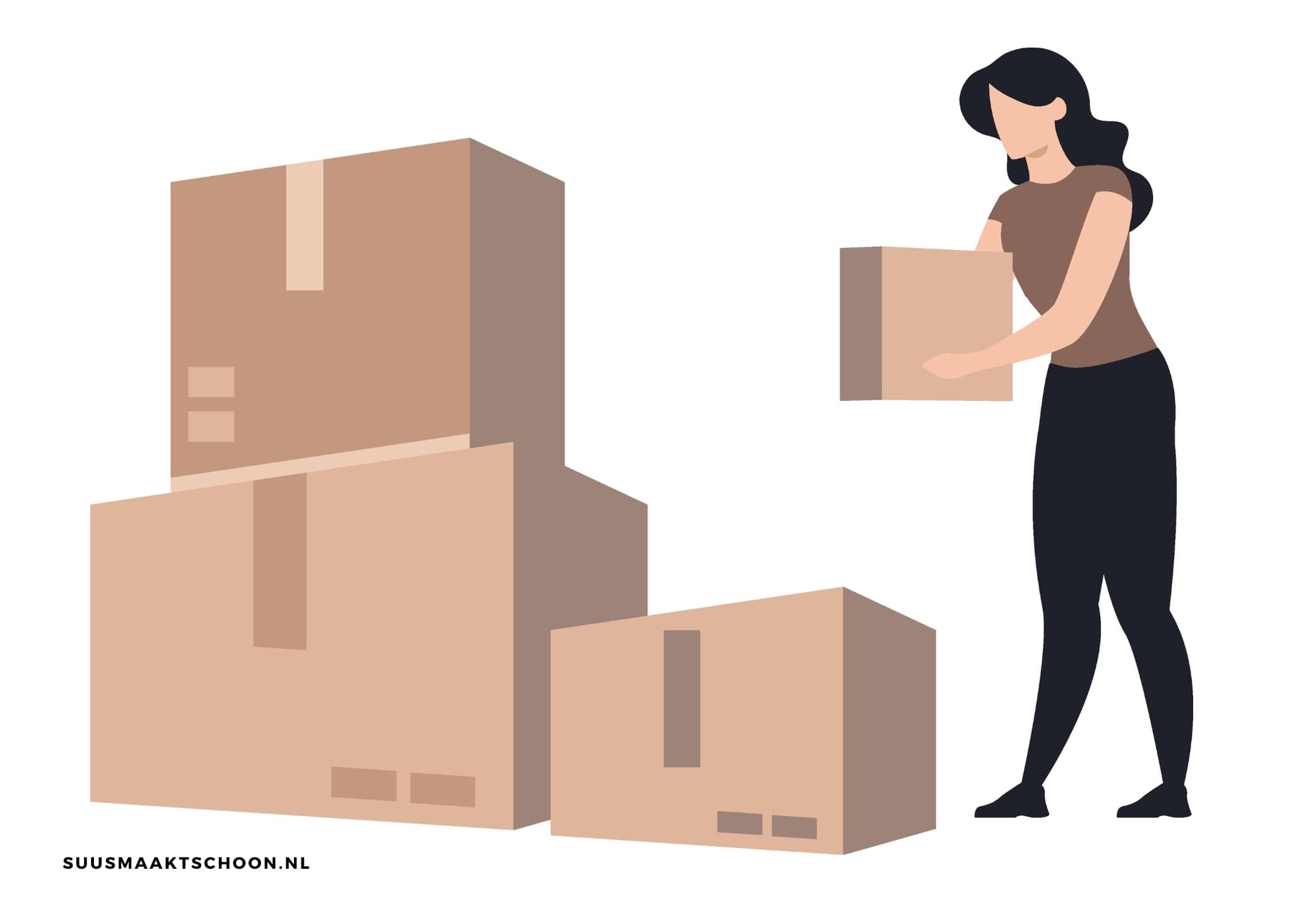 Vrouw sorteert dozen op een stapel: snel opruimen