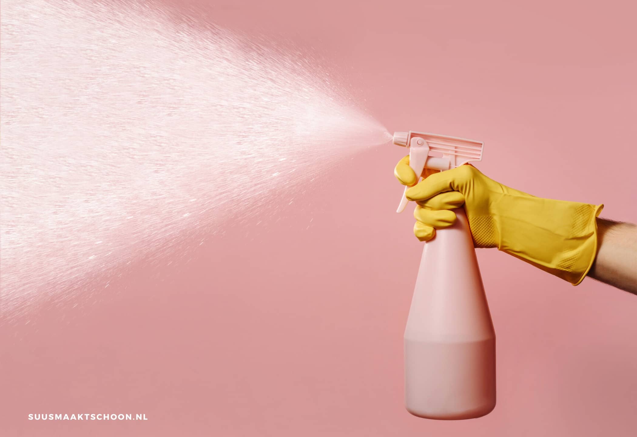 goedkope schoonmaaktips: een hand die een spuitfles vasthoudt