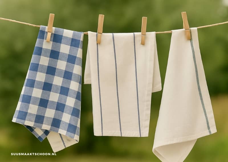 keukentextiel aan waslijn na keukentextiel wassen