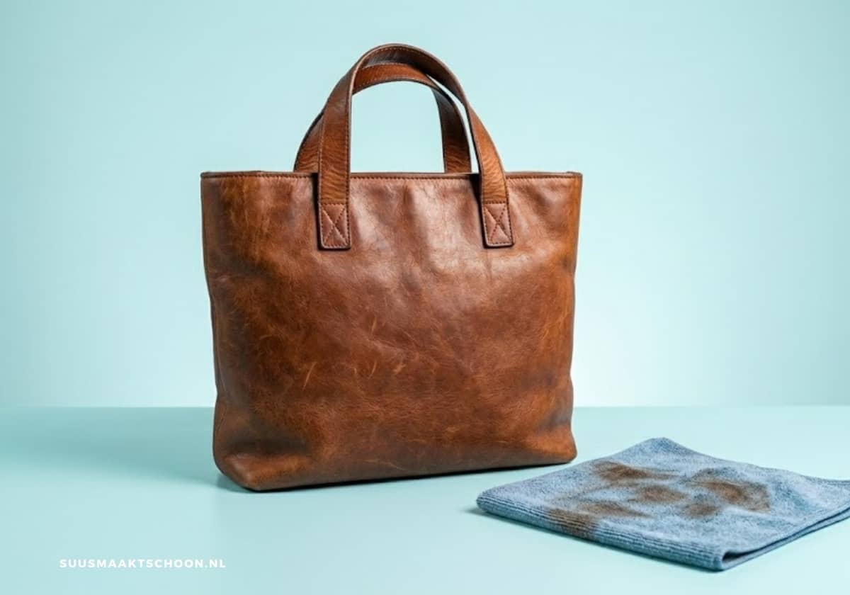 Bruine leren tas met doek